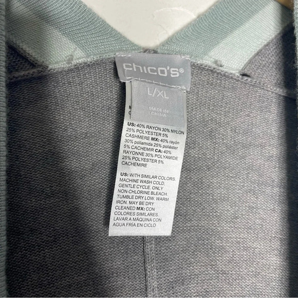 Chico's Tipped Ruana Wrap Gray Blue Cardigan Sweater Size Large XLarge - Picture 6 of 6